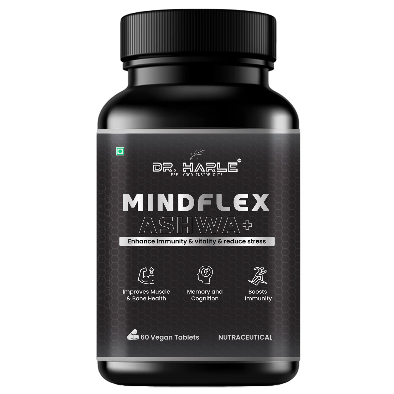 DR. HARLE MindFlex Ashwa+ | Ashwagandha Supplements for Stress Relief, Immunity, Vitality & Mental Clarity | Ashwagandha Tablets with 9 Himalayan Herbs | Natural Adaptogen Formula – 60 Tablets