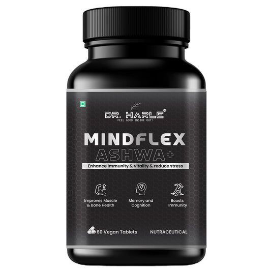 DR. HARLE MindFlex Ashwa+ | Ashwagandha Supplements for Stress Relief, Immunity, Vitality & Mental Clarity | Ashwagandha Tablets with 9 Himalayan Herbs | Natural Adaptogen Formula – 60 Tablets
