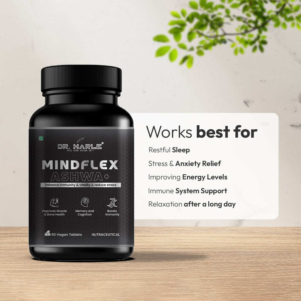 DR. HARLE MindFlex Ashwa+ | Ashwagandha Supplements for Stress Relief, Immunity, Vitality & Mental Clarity | Ashwagandha Tablets with 9 Himalayan Herbs | Natural Adaptogen Formula – 60 Tablets