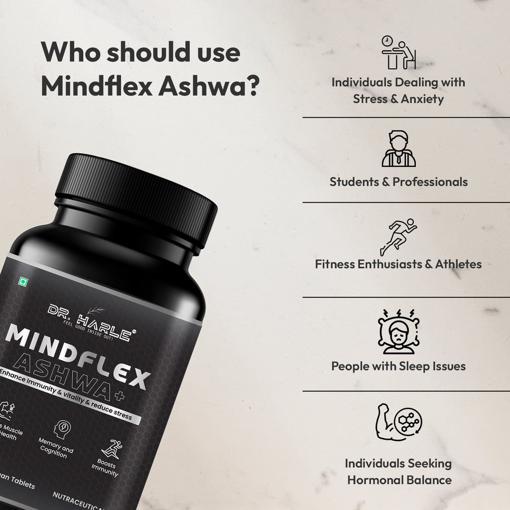 DR. HARLE MindFlex Ashwa+ | Ashwagandha Supplements for Stress Relief, Immunity, Vitality & Mental Clarity | Ashwagandha Tablets with 9 Himalayan Herbs | Natural Adaptogen Formula – 60 Tablets