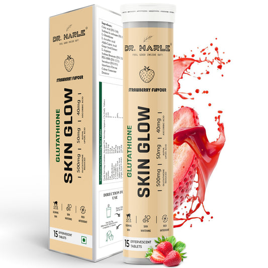 DR. HARLE Japanese Glutathione Effervescent Tablets 500mg – Skin Brightening, Anti-Aging & Detox with Vitamin C, Alpha Lipoic Acid, L-Arginine & Grape Seed Extract for Glowing Clear Skin - 15 Tablets Strawberry Flavour