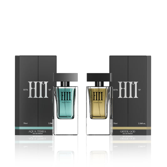 House of Moksha Greek God and Aqua Terra Oud Eau De Parfum (70ml each) I Unisex HOM Fragrance set for Men and Women I Long lasting and made with clean ingredients I Ideal Perfumes for Diwali Gift