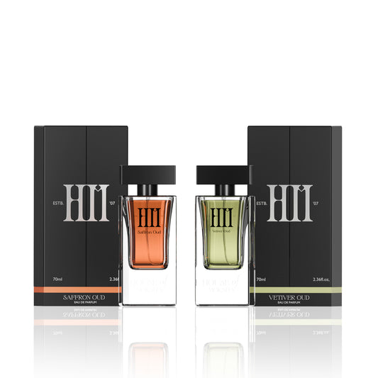 House of Moksha Saffron & Vetiver Oud Eau de Parfum (70ml Each) | Luxury Long Lasting Combo for Him & Her | Premium Clean Ingredients | Affordable Premium Diwali & Wedding Gift