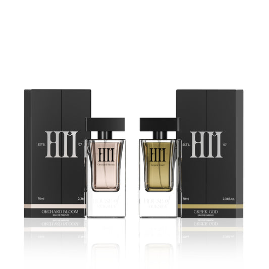 House of Moksha Orchard Bloom & Greek God Eau de Parfum (70ml Each) | Fragrance Set for Men & Women | Crafted with Clean Ingredients | Elegant & Affordable Diwali / Wedding Present
