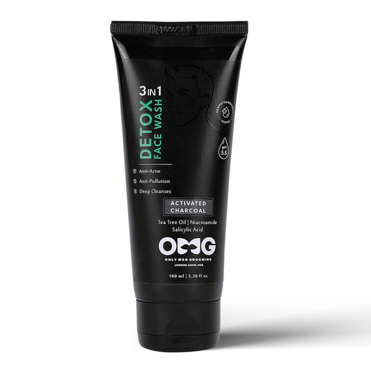 OMG Only Men Grooming Salicylic 3 in 1 Detox Face Wash | Activated Charcoal for Acne & Breakouts | Deep Cleansing, Oil Control & Pollution Protection | Sulfate-Free & Paraben-Free | pH Balanced | All Skin Types