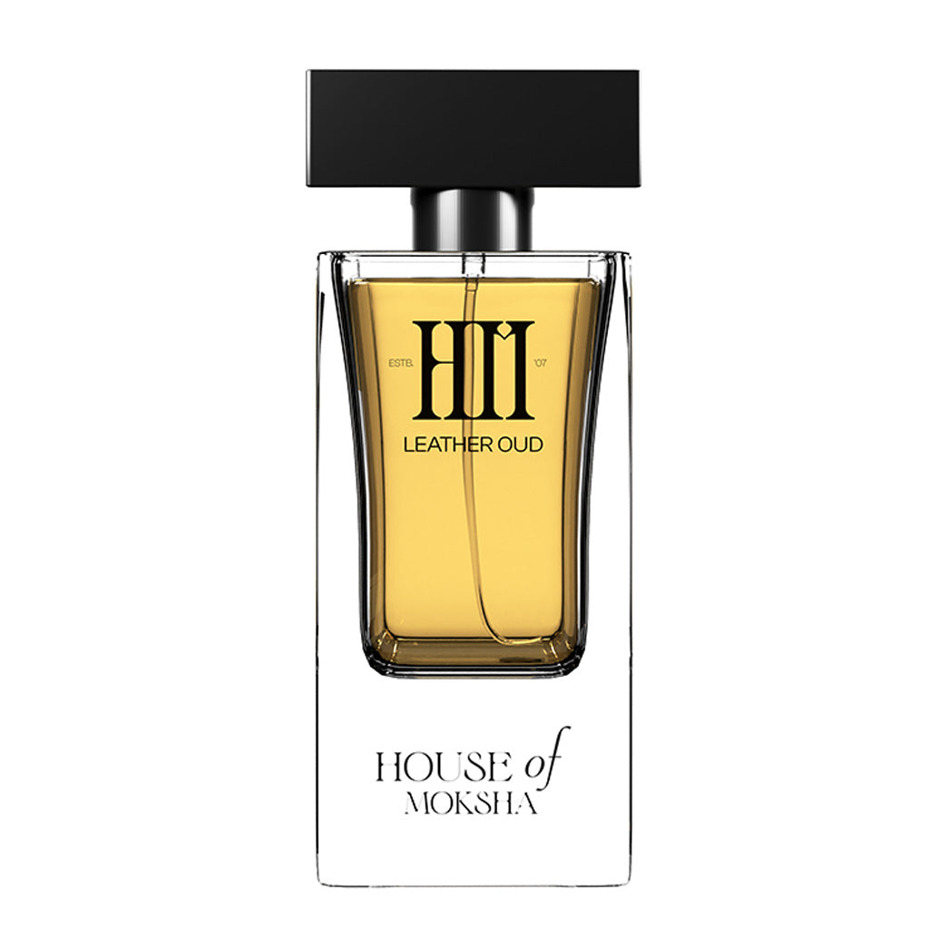 House of Moksha Leather Oud Eau De Parfum - 70ml | Unisex Fragrance with Notes of Leather, Bergamot, Geranium, Amber, and Oud for a Deep, Earthy, and Sophisticated Scent