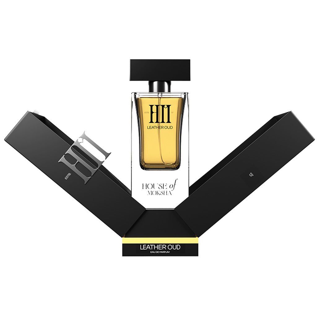 House of Moksha Leather Oud Eau De Parfum - 70ml | Unisex Fragrance with Notes of Leather, Bergamot, Geranium, Amber, and Oud for a Deep, Earthy, and Sophisticated Scent