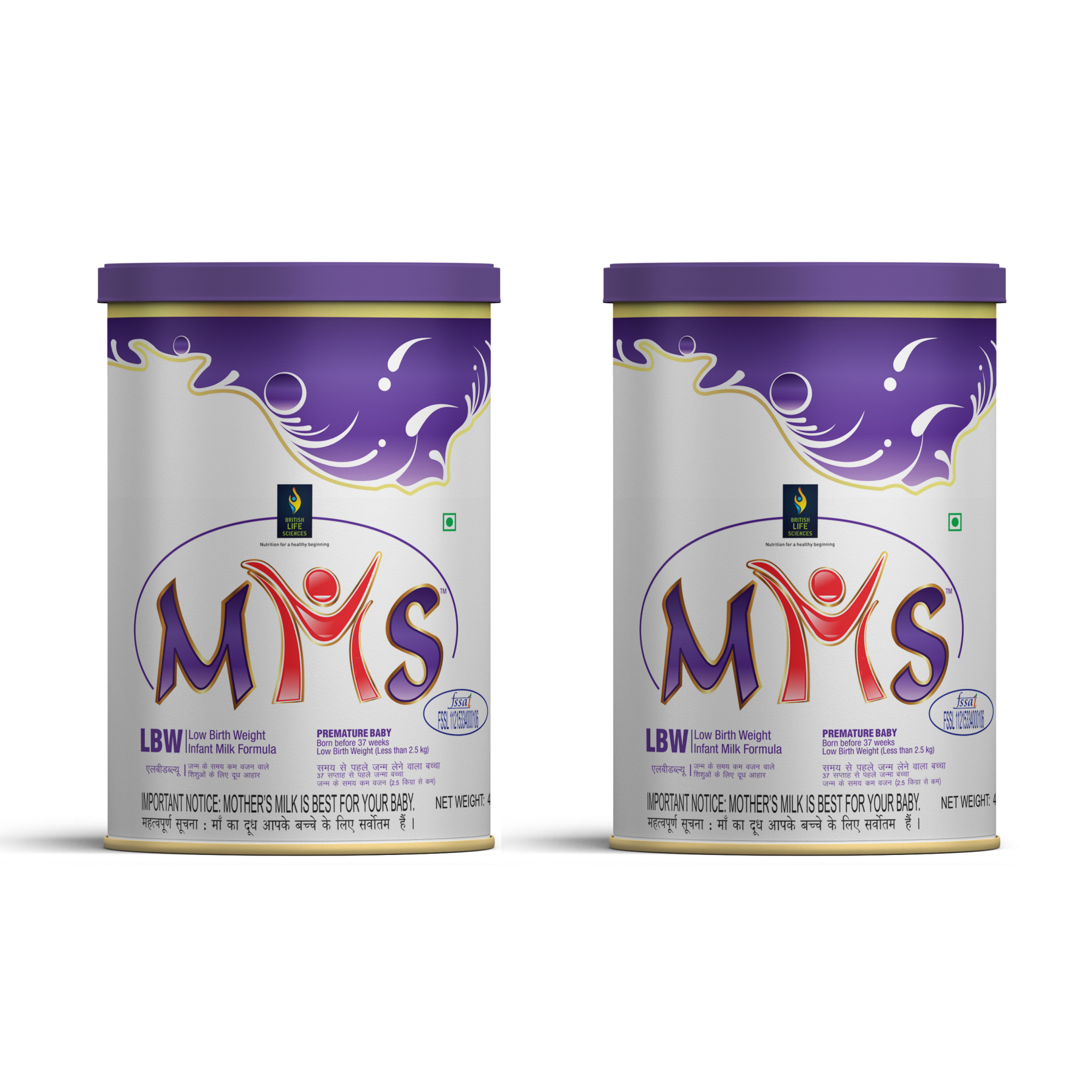 BRITISH LIFE SCIENCES MMS LBW - Infant Milk Formula for preterm & Low Birth Weight Babies |Full of Essential Nutrients and Vitamins for Overall Development | 400 g (Pack of 2)