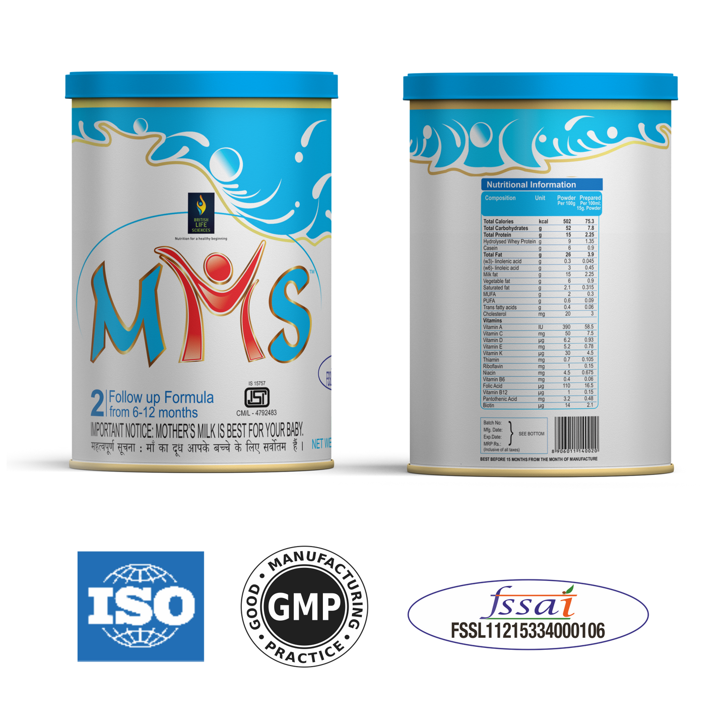 BRITISH LIFE SCIENCES MMS Follow up Formula for 6-12 Month Old Babies | Stage 2 Infant Formula for Overall Development | 400 g (Pack of 2)