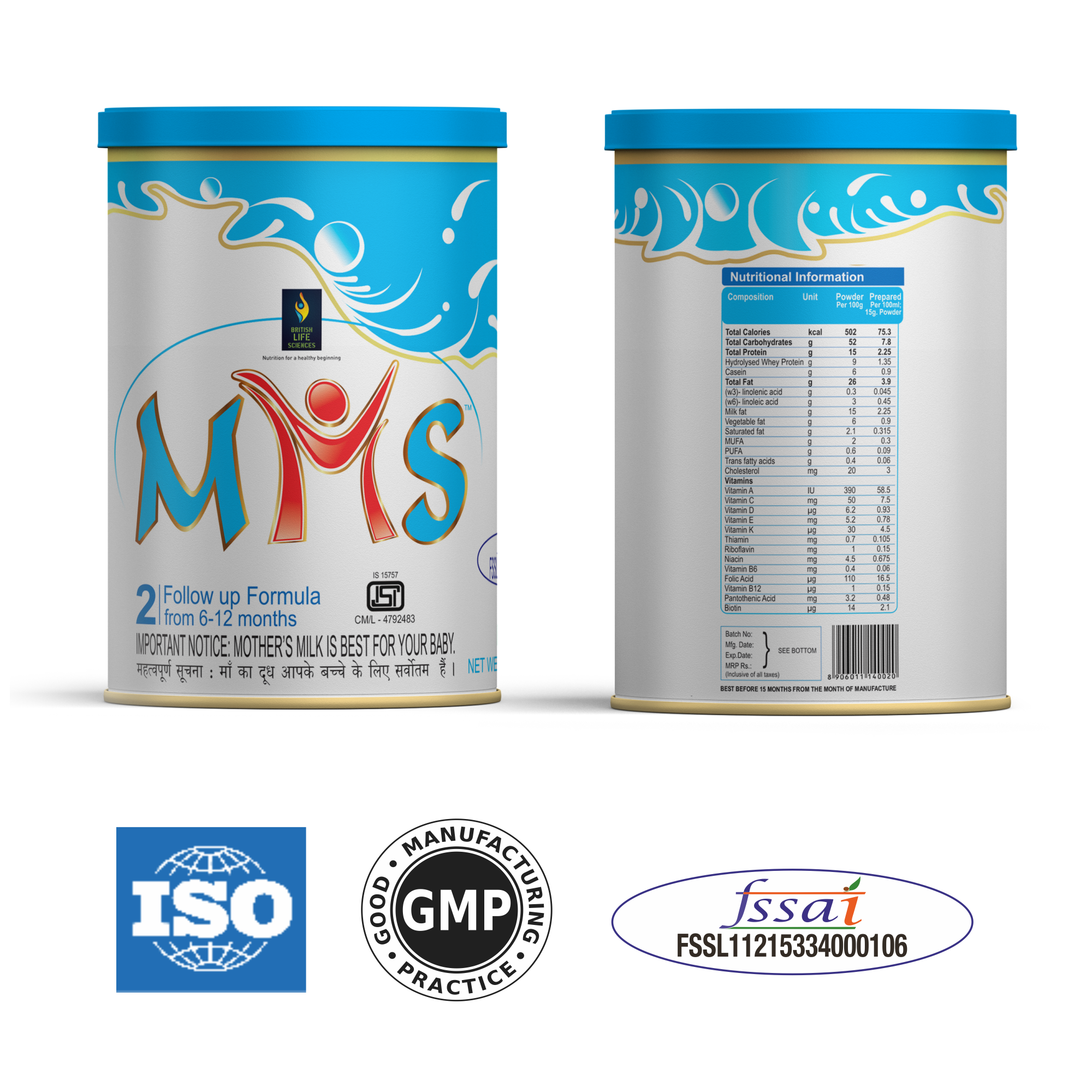 BRITISH LIFE SCIENCES MMS Follow up Formula for 6-12 Month Old Babies | Stage 2 Infant Formula for Overall Development | 400 g (Pack of 2)