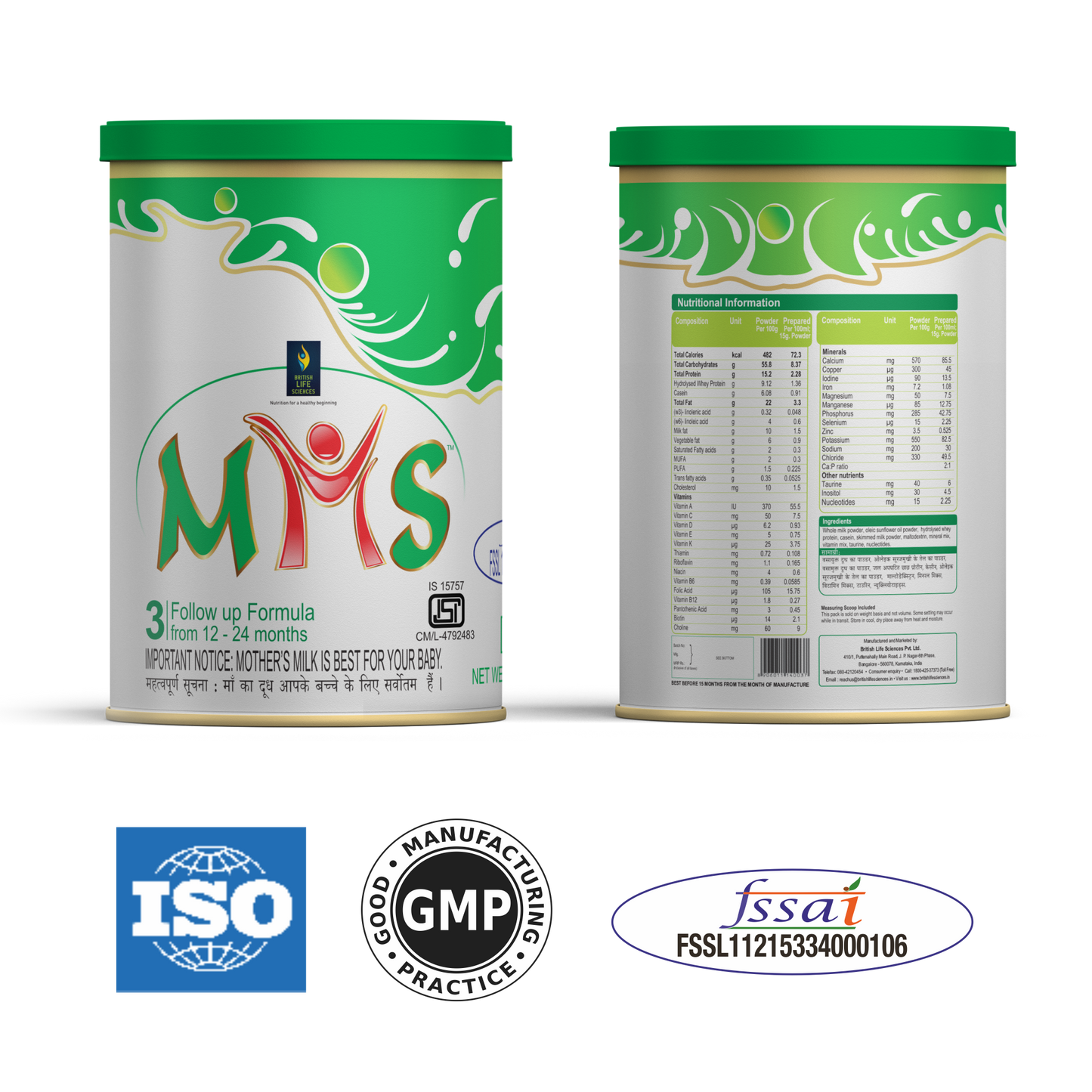 BRITISH LIFE SCIENCES MMS Follow up Formula for Babies 12 Months and Above | Stage 3 Follow up Formula for Overall Development | 400 g (Pack of 2)