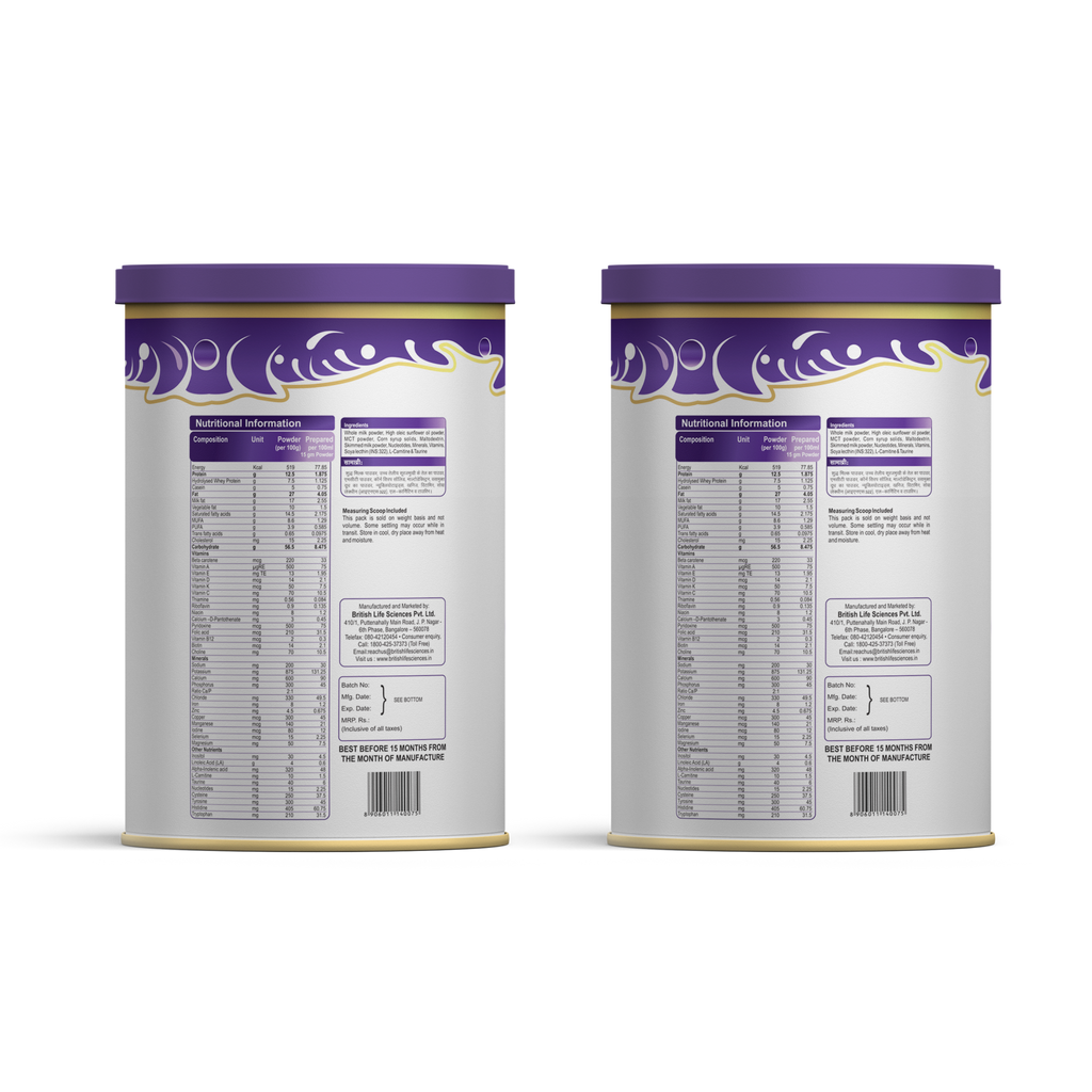 BRITISH LIFE SCIENCES MMS LBW - Infant Milk Formula for preterm & Low Birth Weight Babies |Full of Essential Nutrients and Vitamins for Overall Development | 400 g (Pack of 2)