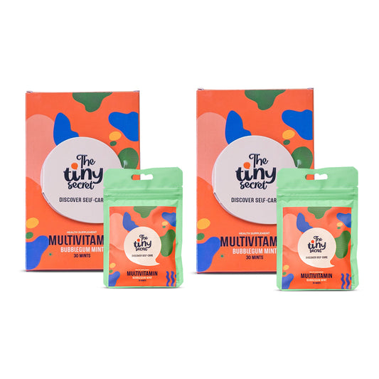The Tiny Secret Multivitamin Fit Mints | Supports Overall Health | Zero Sugar, Low Fat & Calorie | With 24 Essential vitamins & Minerals | Bubblegum Flavour | 30 Mints Pack of 2