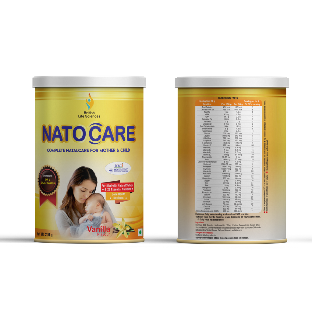 BRITISH LIFE SCIENCES PVT LTD ; Nutrition For A Healthy Beginning Natocare-Lactation Supplement Powder For Breastfeeding Mothers-Shatavari & Fenugreek Extract To Increase Milk Supply,200G (Vanilla) (Pack of 2)