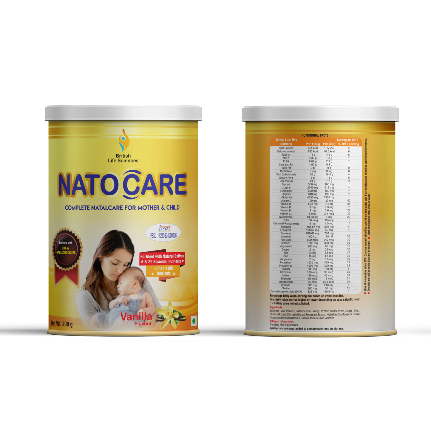 BRITISH LIFE SCIENCES PVT LTD ; Nutrition For A Healthy Beginning Natocare-Lactation Supplement Powder For Breastfeeding Mothers-Shatavari & Fenugreek Extract To Increase Milk Supply,200G (Vanilla) (Pack of 2)