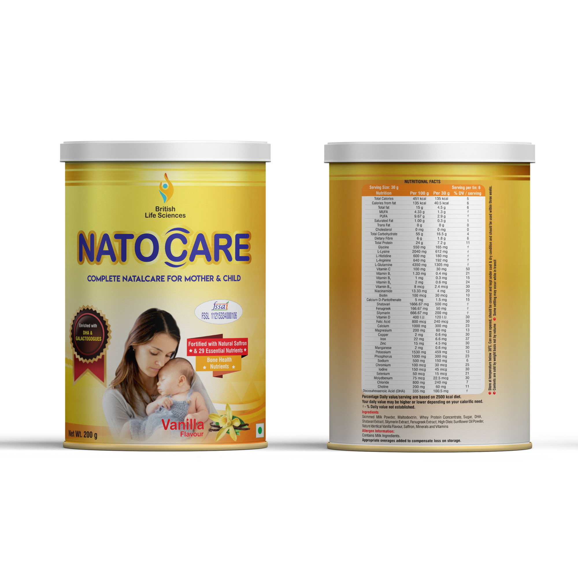 BRITISH LIFE SCIENCES PVT LTD ; Nutrition For A Healthy Beginning Natocare-Lactation Supplement Powder For Breastfeeding Mothers-Shatavari & Fenugreek Extract To Increase Milk Supply,200G (Vanilla) (Pack of 2)