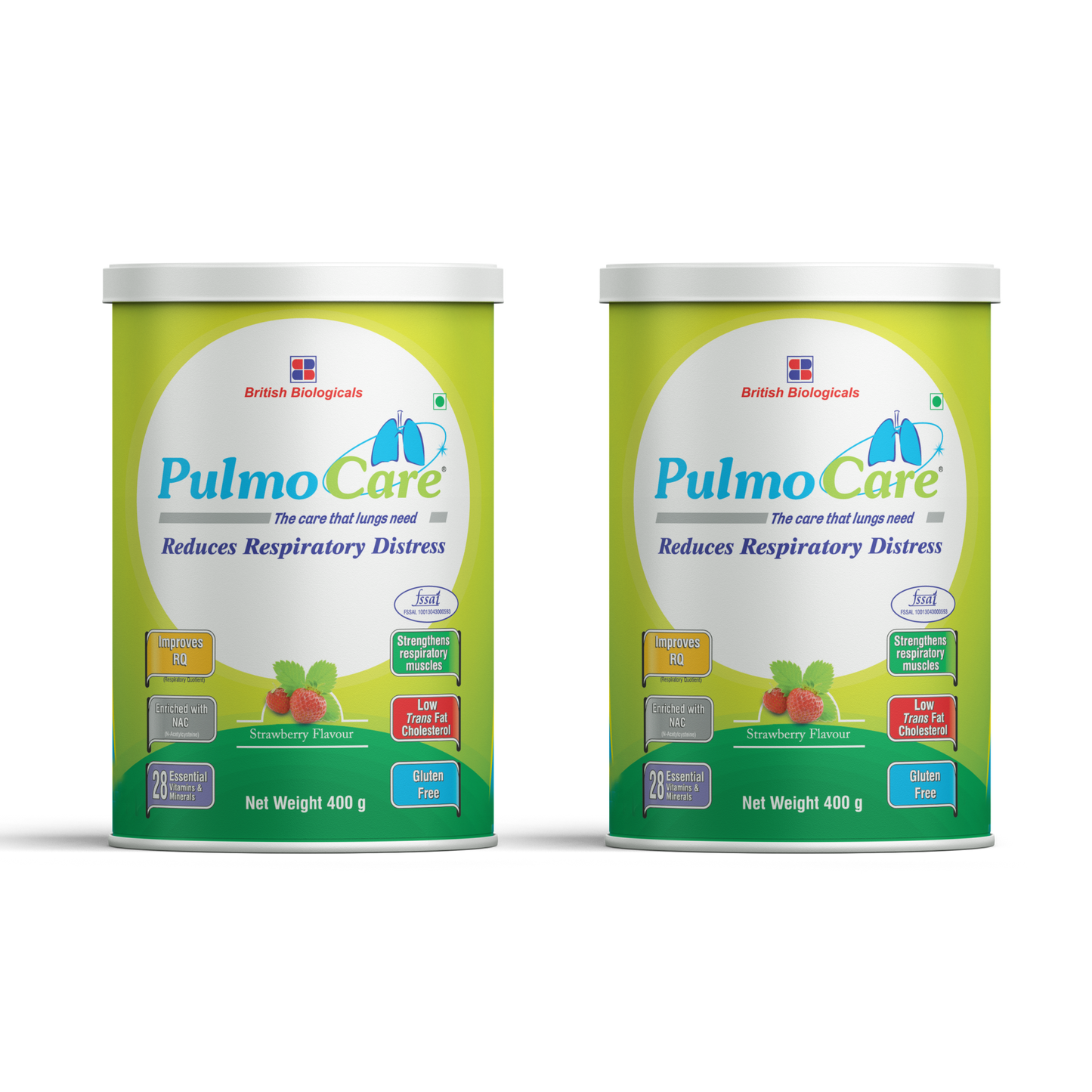 British Biologicals Pulmocare Powder-Strawberry Flavour|For Asthma, Copd, Pulmonary Tuberculosis|Gluten Free-400 G (Pack of 2)