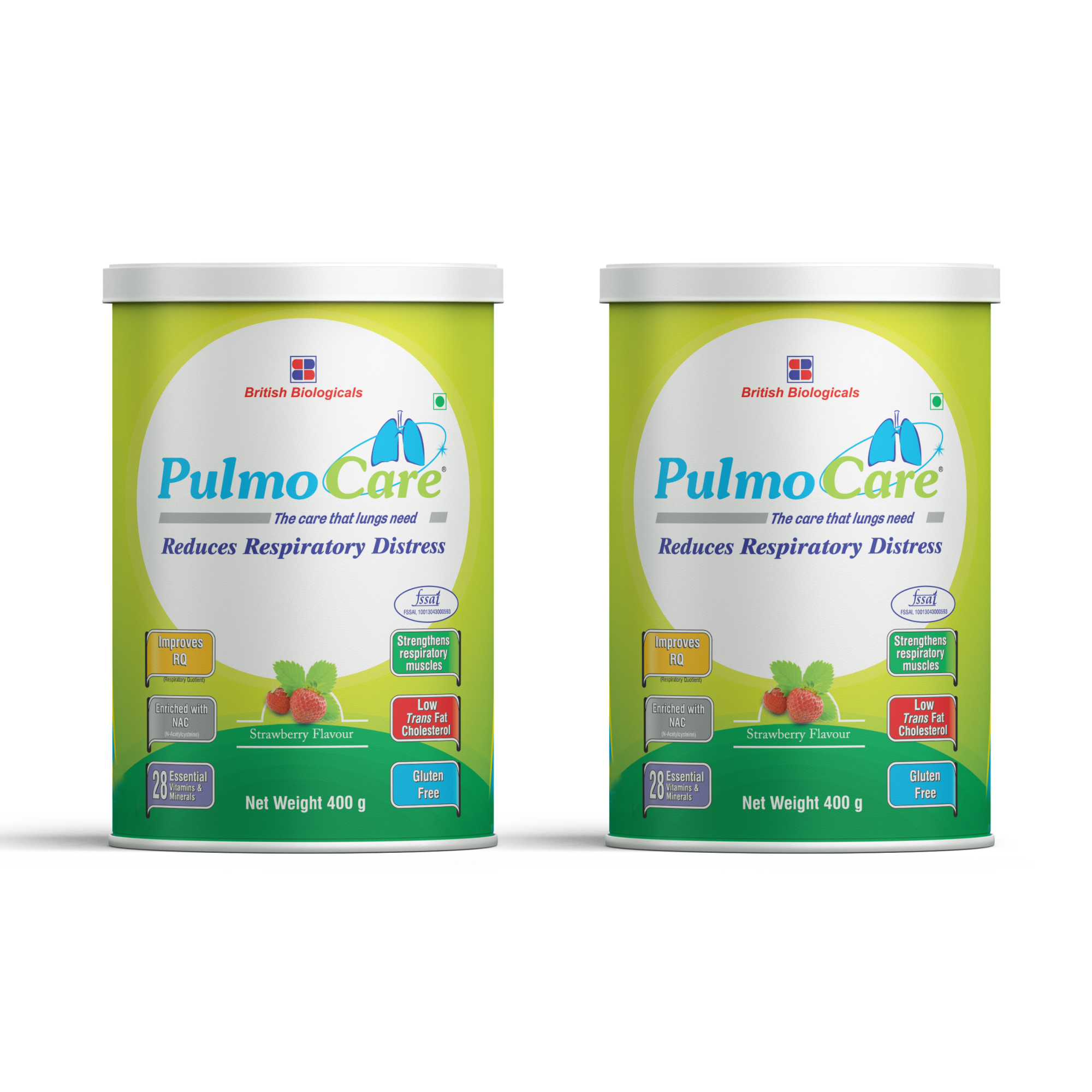 British Biologicals Pulmocare Powder-Strawberry Flavour|For Asthma, Copd, Pulmonary Tuberculosis|Gluten Free-400 G (Pack of 2)