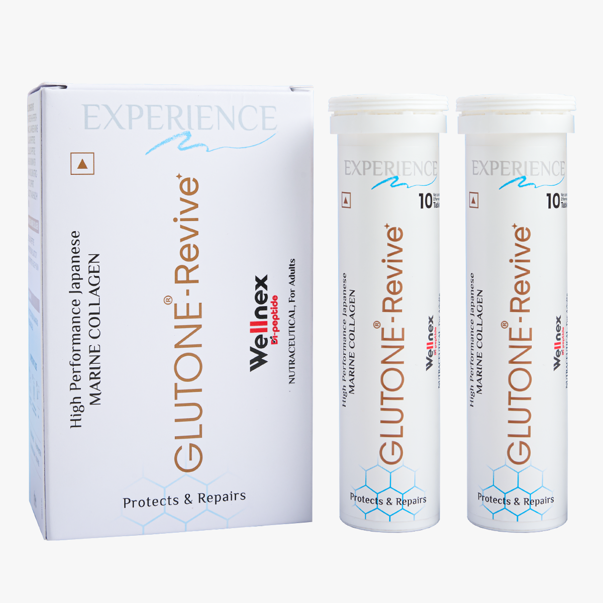 Glutone-Revive Effervescent Collagen Tablets – 2500 mg Wellnex Di-Peptide Marine Collagen|Supports Skin Hydration, Elasticity, Smooth Texture | For Men & Women | 20 Blueberry Flavour Tablets