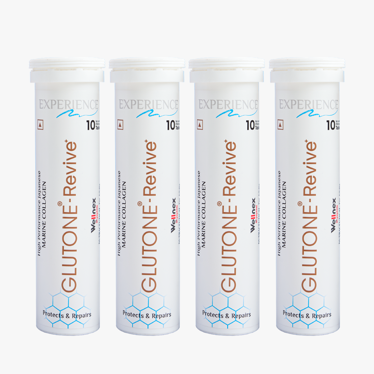 Glutone-Revive Effervescent Collagen Tablets – 2500 mg Wellnex Di-Peptide Marine Collagen|Supports Skin Hydration, Elasticity, Smooth Texture | For Men & Women | 40 Blueberry Flavour Tablets