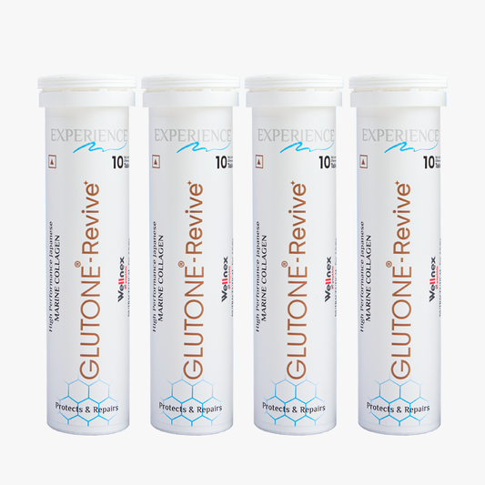 Glutone-Revive Effervescent Collagen Tablets – 2500 mg Wellnex Di-Peptide Marine Collagen|Supports Skin Hydration, Elasticity, Smooth Texture | For Men & Women | 40 Blueberry Flavour Tablets
