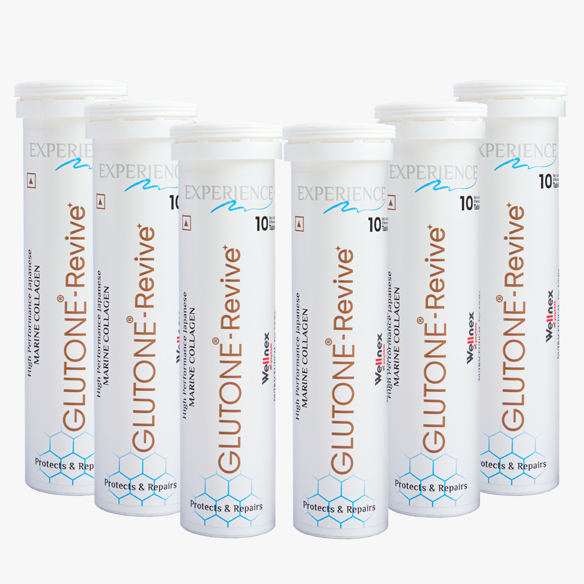 Glutone-Revive Effervescent Collagen Tablets – 2500 mg Wellnex Di-Peptide Marine Collagen|Supports Skin Hydration, Elasticity, Smooth Texture | For Men & Women | 60 Blueberry Flavour Tablets