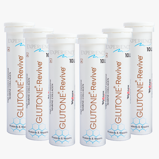 Glutone-Revive Effervescent Collagen Tablets – 2500 mg Wellnex Di-Peptide Marine Collagen|Supports Skin Hydration, Elasticity, Smooth Texture | For Men & Women | 60 Blueberry Flavour Tablets