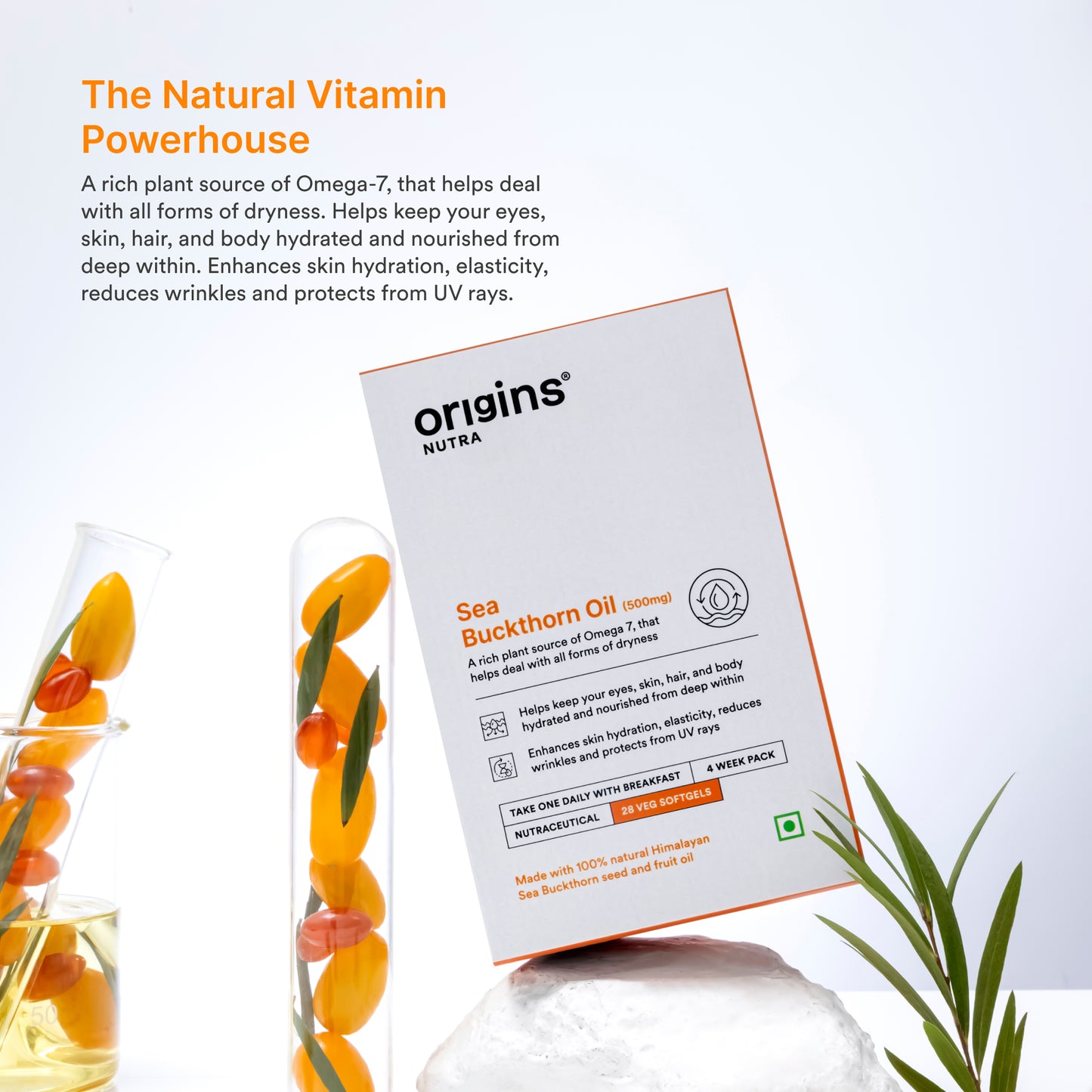 Origins Nutra Sea Buckthorn Oil |Reduce Wrinkles & Pigmentation, Supports Skin Hydration & Elasticity | Sea Buckthorn Oil | GMP Certified | For Men & Women | 28 Capsules