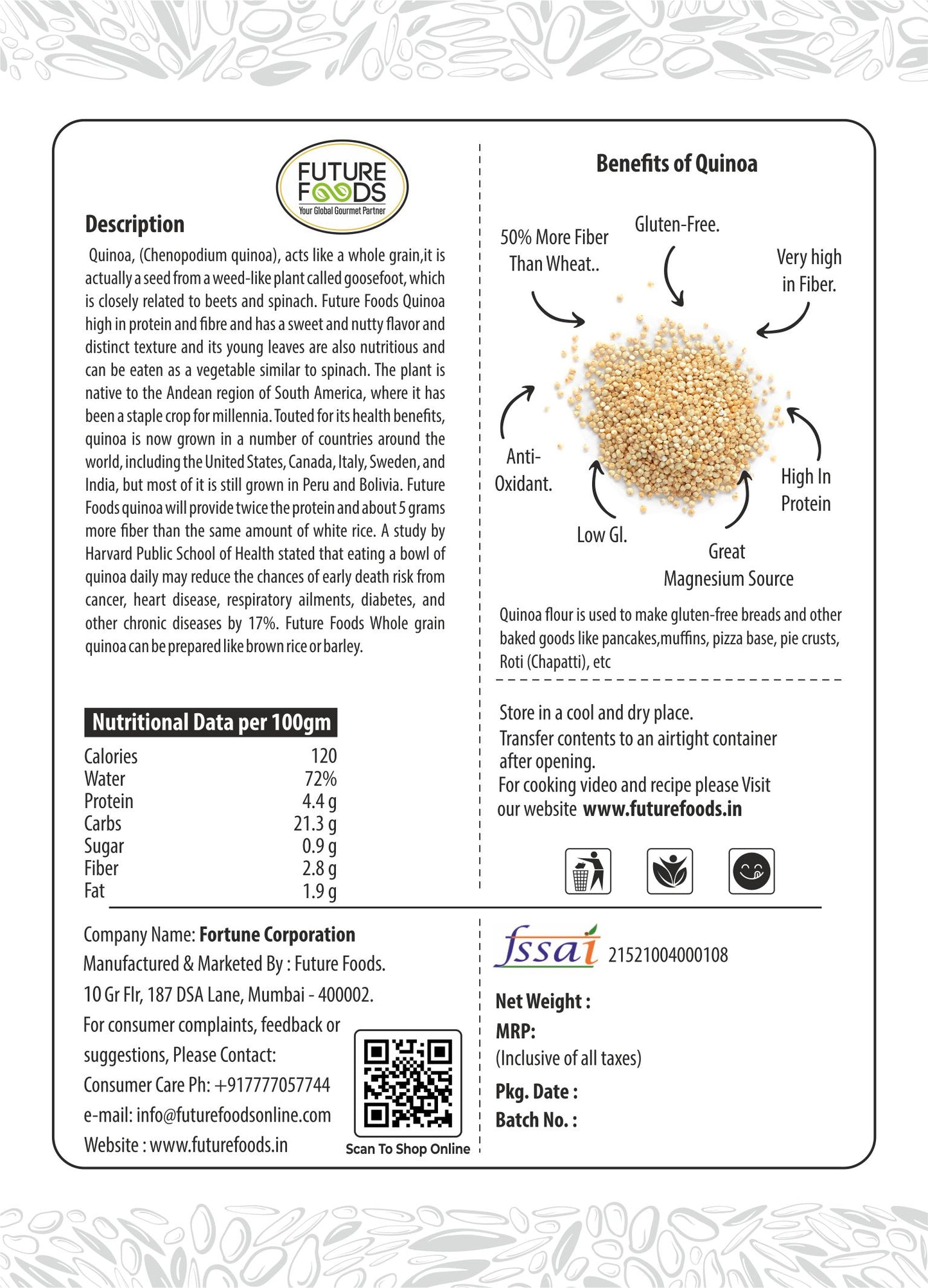 Future Foods Premium Qunioa Flour | Gluten Free | Sweet & Nutty Flavour | High Protein & Fiber | Plant Based Protein | Nutrient Rich Superfood | Can be Used in Salads & Soups | 900g