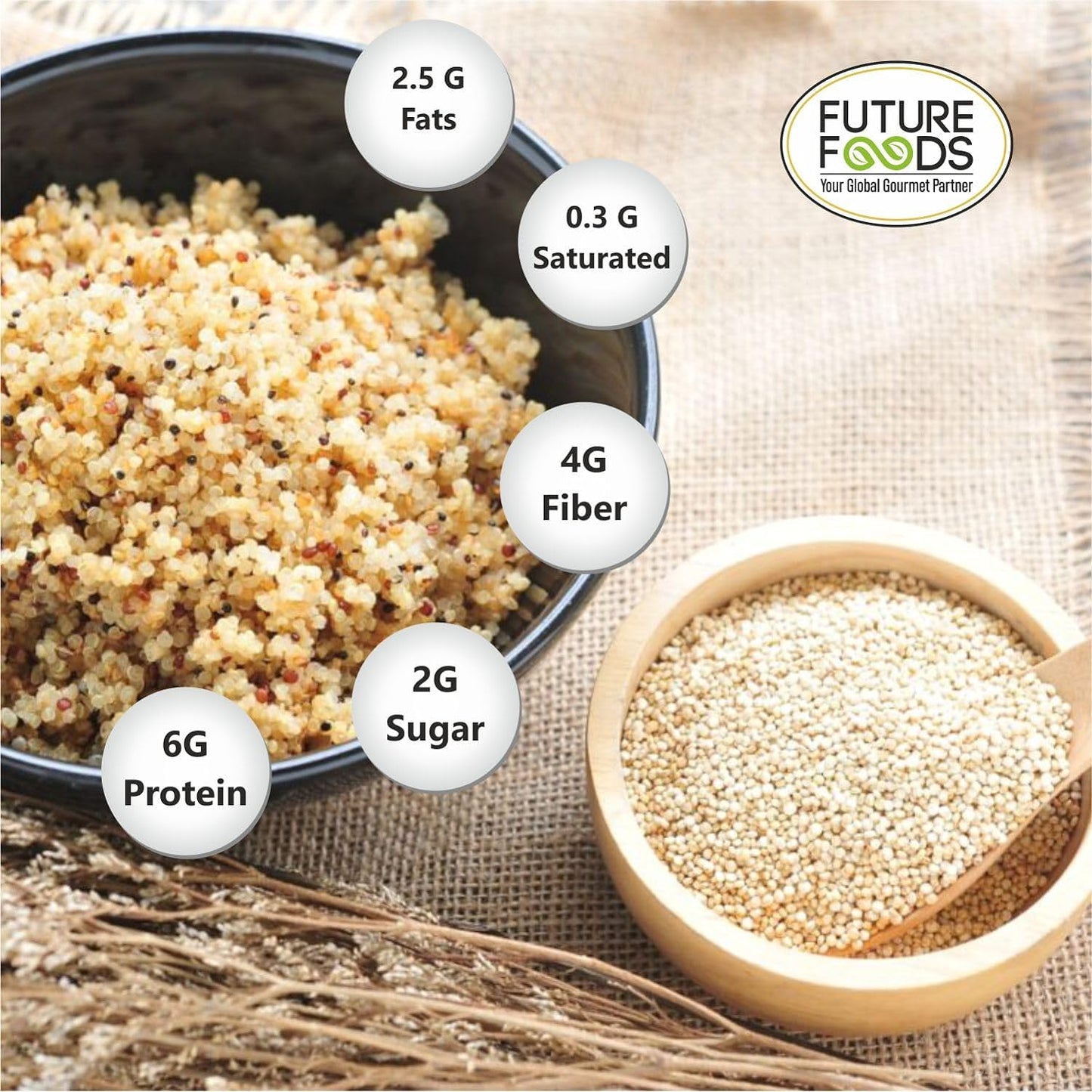 Future Foods Premium White Quinoa | Whole Grain | Sweet & Nutty Flavour | Gluten Free | Plant-Based Source of Protein | High Fiber & Protein | 450g (Pack of 3)