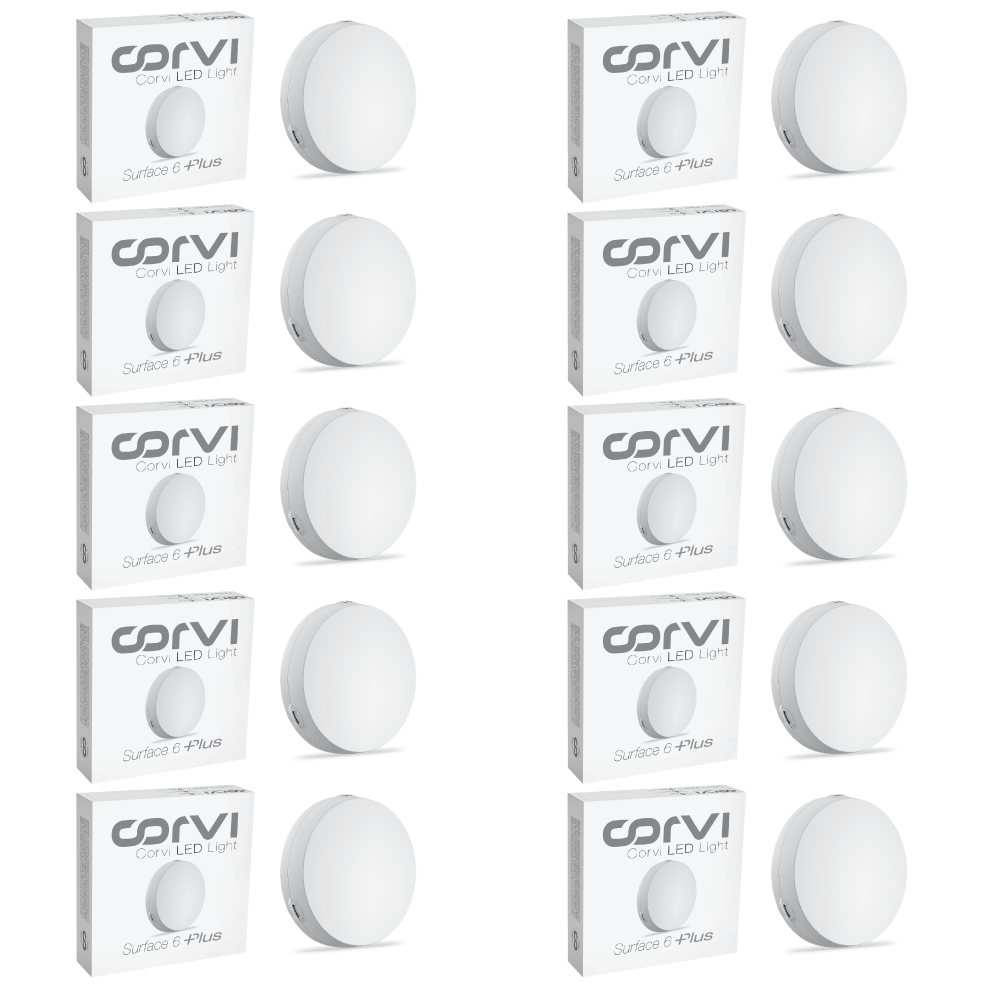 CORVI LED Surface 6 Round 15W | Dimmable & Driverless Ceiling Panel Light | Full Glow, No False Ceiling Required | Slim & Compact |  White 5700K (Pack of 10)