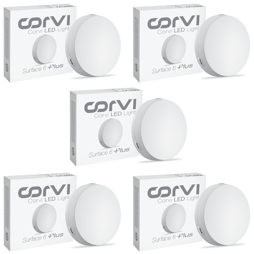 CORVI LED Surface 6 Round 15W | Dimmable & Driverless Ceiling Panel Light | Full Glow, No False Ceiling Required | Slim & Compact |  White 5700K (Pack of 5)