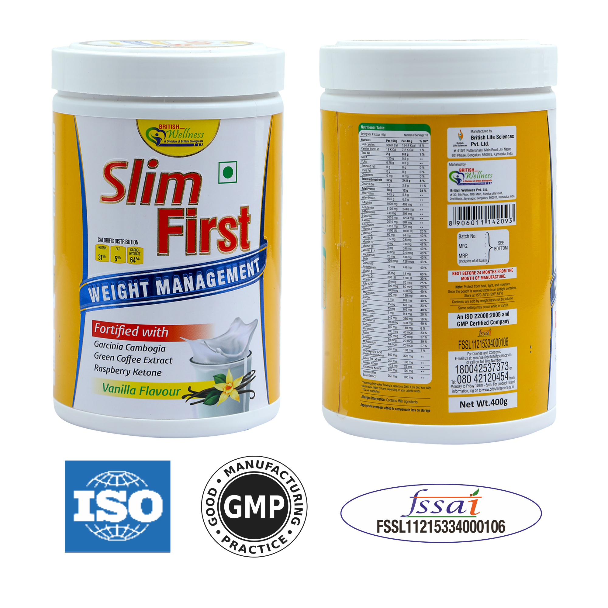 SlimFirst Meal Replacement Shake For Weight Management - 400 GM - Sugar-free, Cholesterol-free, Gluten-free Drink with (Raspberry Ketone & Banaba extract) (Pack of 2)