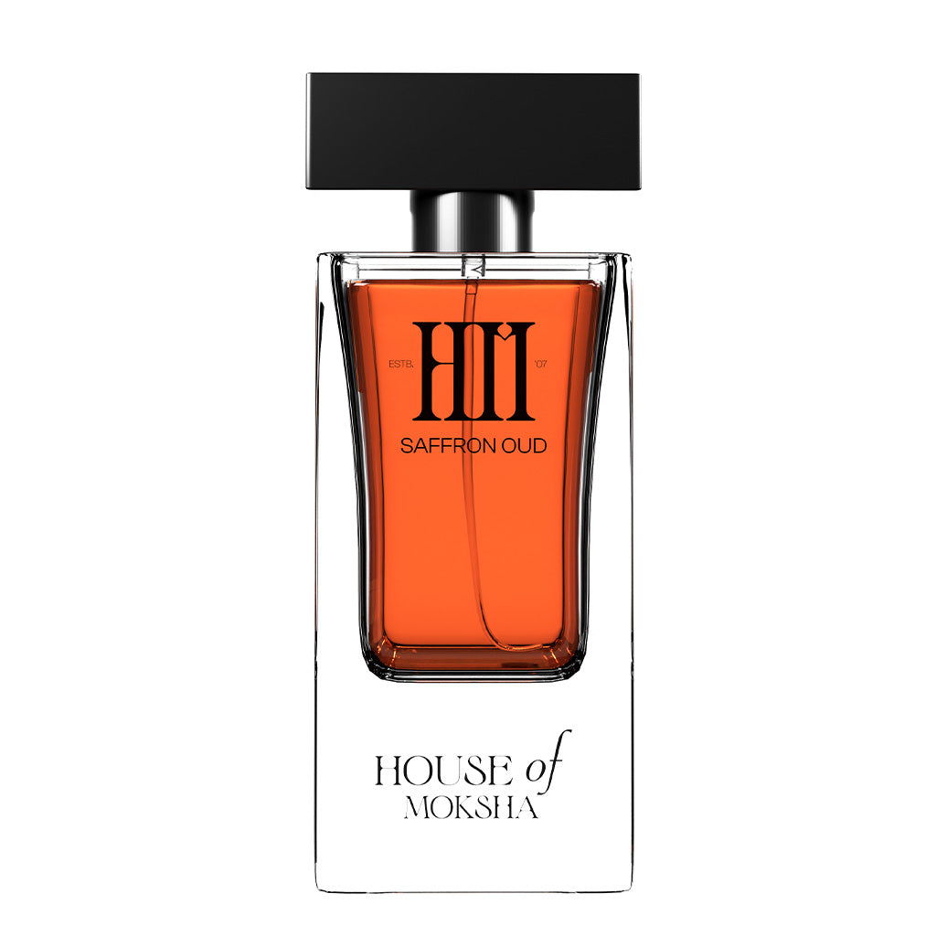 House of Moksha Saffron Oud Eau De Parfum for Men & Women - 70ml | Long-Lasting Spicy Woody Fragrance with Notes of Saffron, Clove, Amber, Vanilla & Oud