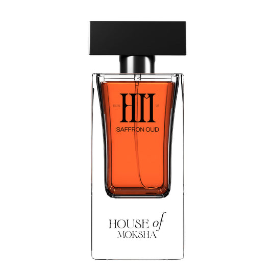House of Moksha Saffron Oud Eau De Parfum for Men & Women - 70ml | Long-Lasting Spicy Woody Fragrance with Notes of Saffron, Clove, Amber, Vanilla & Oud