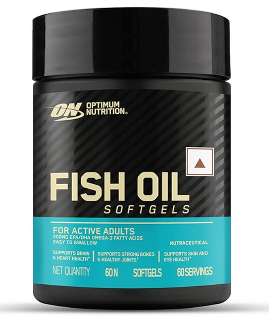 Optimum Nutrition (ON) Fish Oil - 60 Capsules, 300mg EPA/DHA Omega -3 Fatty Acids for Strong Bones-Healthy Joints, Brain, Heart, Skin & Eye Health