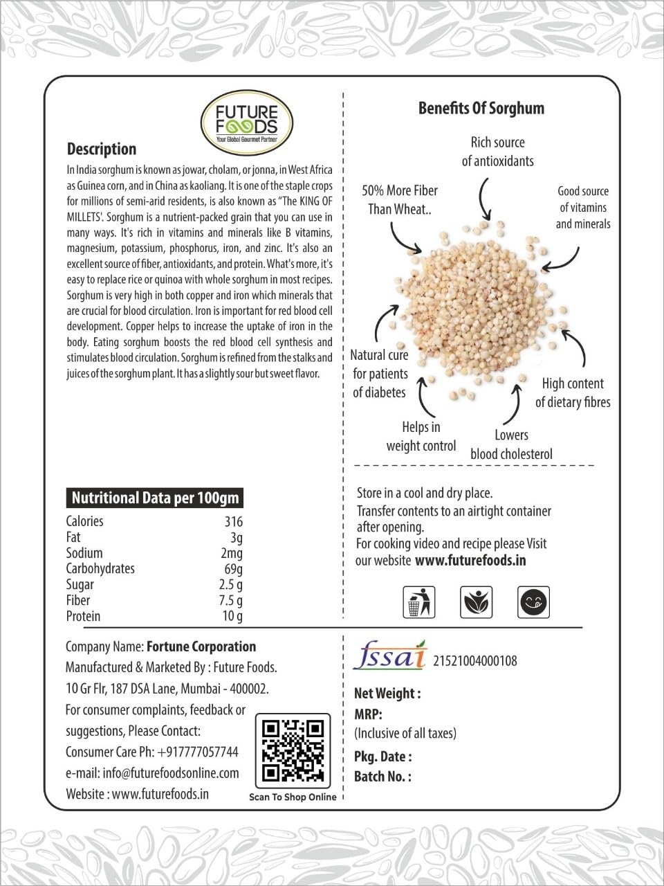 Future Foods Premium Sorghum Flour | Subtle Sweet-Sour Taste | Gluten Free | Rich Source of Antioxidants | Dietary Fiber Rich | Ideal for Diabetic Patients | 450g (Pack of 3)