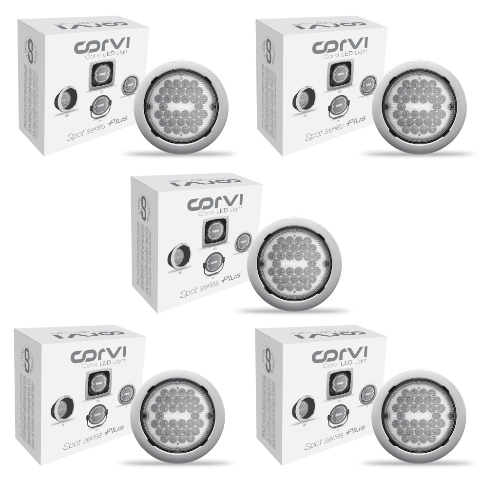 CORVI LED Spot 3 Round 6W Tiltable Spotlight | Driverless, Dimmable, Ultra Low Glare Design with Lens in Lens Technology |  White 5700K (Pack of 5)