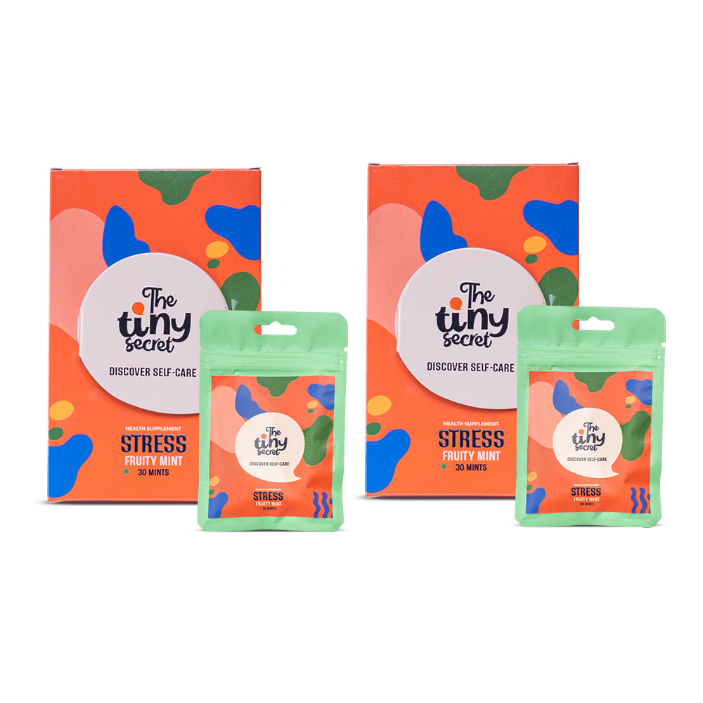 The Tiny Secret Stress Relief Fit Mints | Promotes Relaxation & Calm Mind | Helps Release Stress & Anxiety | With Goodness of Researched Herbal extracts | Fruity Flavour | 30 Mints Pack of 2