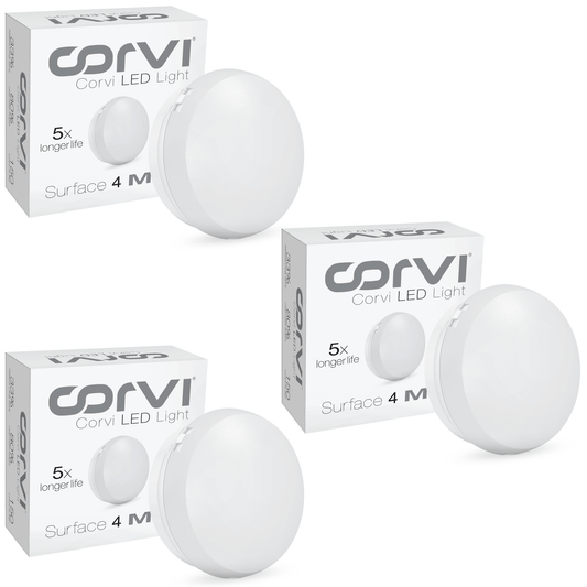 CORVI LED Surface 4 Round 6W | Slim, Driverless, Dimmable Ceiling Panel Light | Full Glow Warm White 3000K | Surface Mount, No False Ceiling Needed (Pack of 3)
