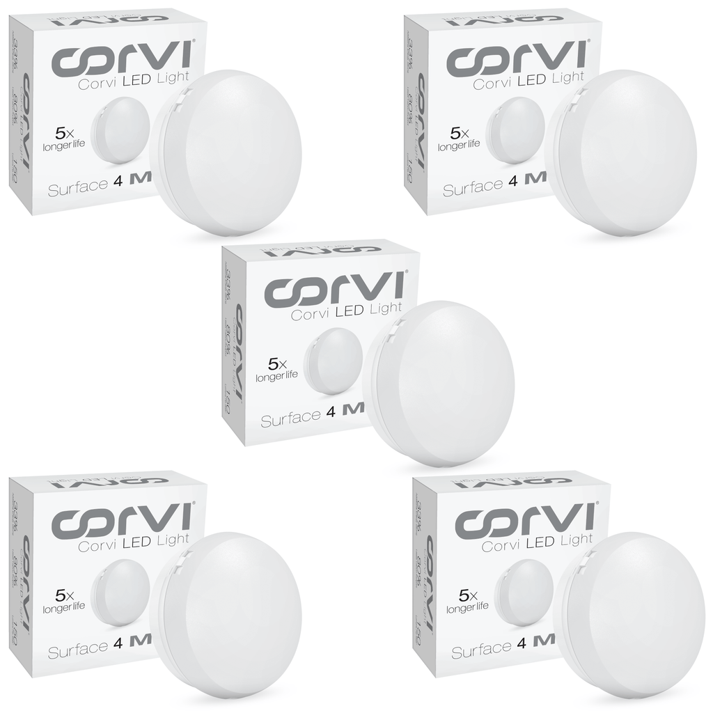CORVI LED Surface 4 Round 6W | Slim, Driverless, Dimmable Ceiling Panel Light | Full Glow Warm White 3000K | Surface Mount, No False Ceiling Needed (Pack of 5)