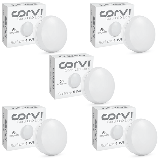 CORVI LED Surface 4 Round 6W | Slim, Driverless, Dimmable Ceiling Panel Light | Full Glow Warm White 3000K | Surface Mount, No False Ceiling Needed (Pack of 5)
