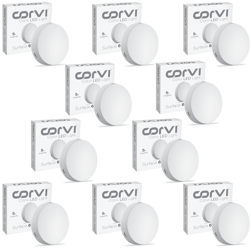 CORVI LED Surface 6 Round 15W | Dimmable & Driverless Ceiling Panel Light | Full Glow, No False Ceiling Required | Slim & Compact |  White 5700K (Pack of 10)