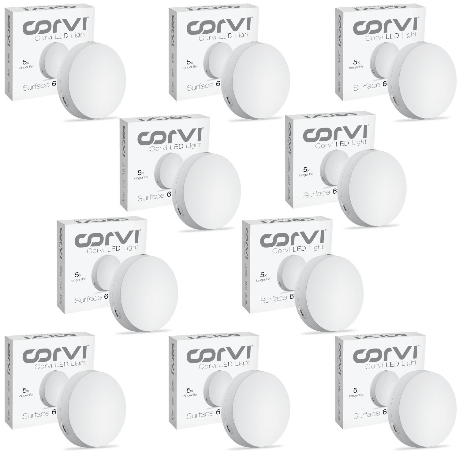 CORVI LED Surface 6 Round 15W | Dimmable & Driverless Ceiling Panel Light | Full Glow, No False Ceiling Required | Slim & Compact | Warm White 3000K (Pack of 10)