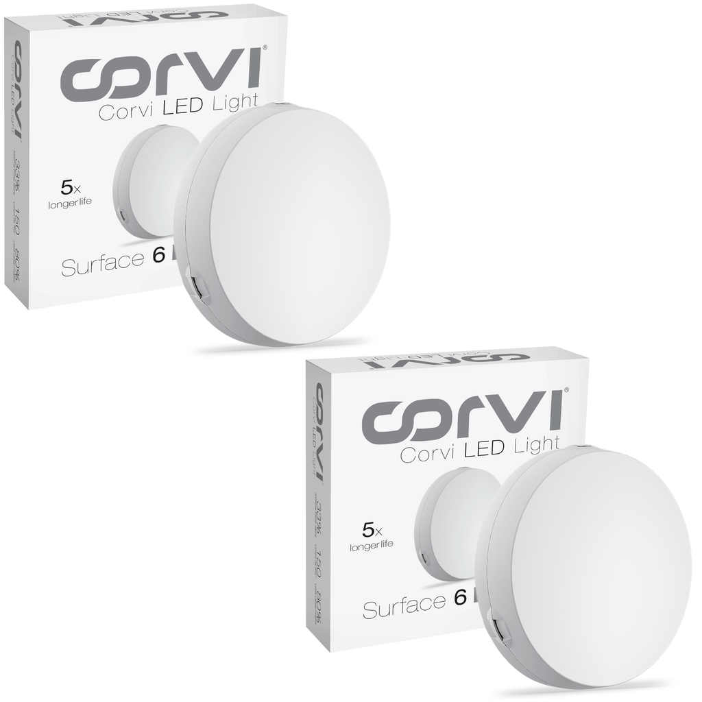 CORVI LED Surface 6 Round 15W | Dimmable & Driverless Ceiling Panel Light | Full Glow, No False Ceiling Required | Slim & Compact | Easy White 4000K (Pack of 2)