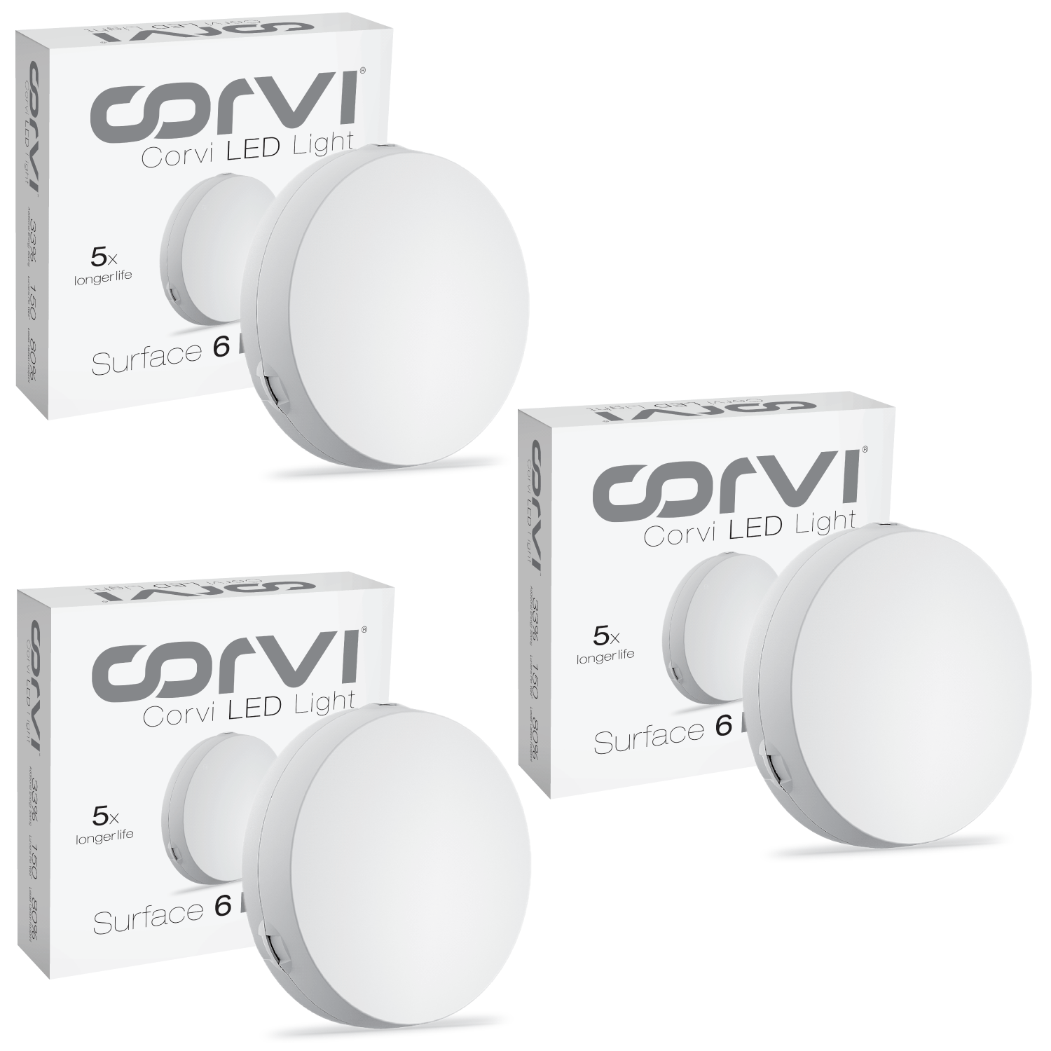 CORVI LED Surface 6 Round 15W | Dimmable & Driverless Ceiling Panel Light | Full Glow, No False Ceiling Required | Slim & Compact |  White 5700K (Pack of 3)