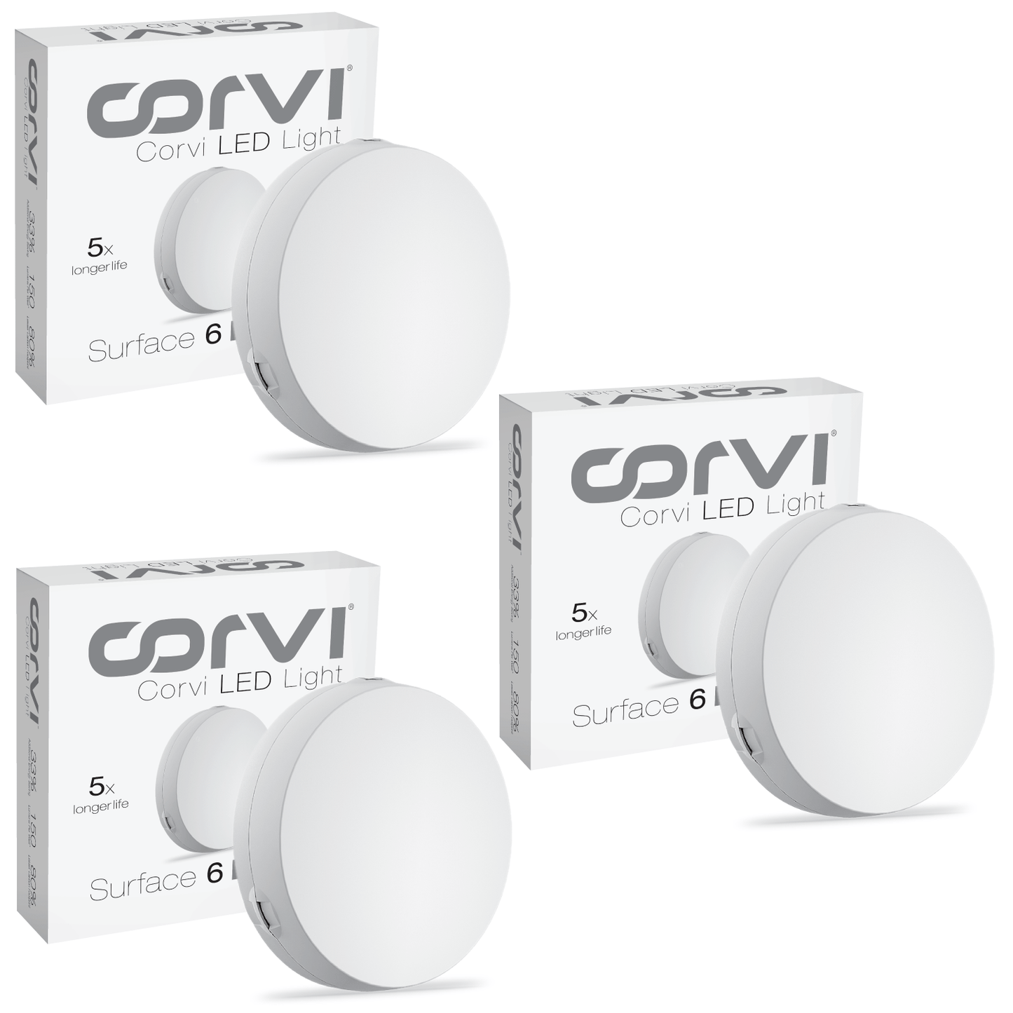 CORVI LED Surface 6 Round 15W | Dimmable & Driverless Ceiling Panel Light | Full Glow, No False Ceiling Required | Slim & Compact | Easy White 4000K (Pack of 3)
