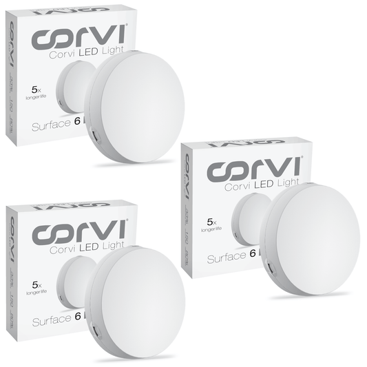 CORVI LED Surface 6 Round 15W | Dimmable & Driverless Ceiling Panel Light | Full Glow, No False Ceiling Required | Slim & Compact | Easy White 4000K (Pack of 3)
