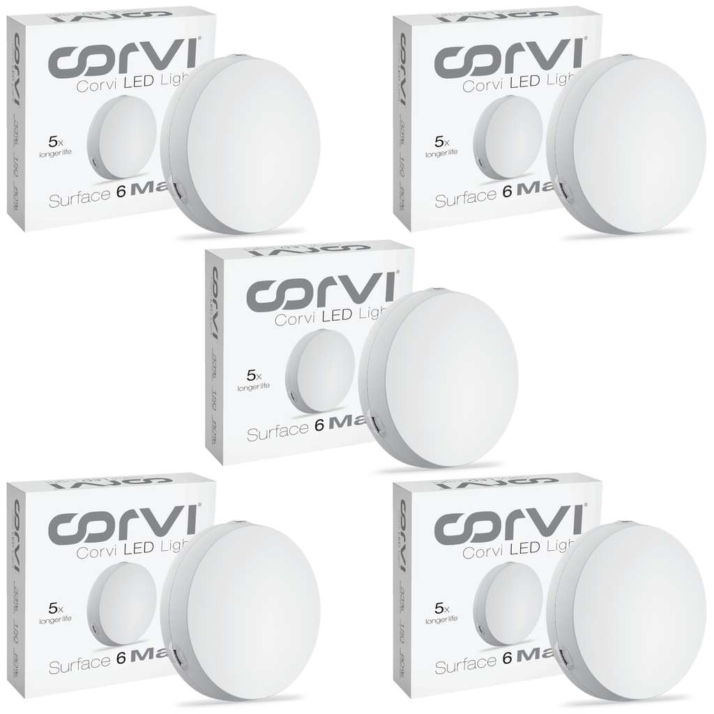 CORVI LED Surface 6 Round 15W | Dimmable & Driverless Ceiling Panel Light | Full Glow, No False Ceiling Required | Slim & Compact |  White 5700K (Pack of 5)