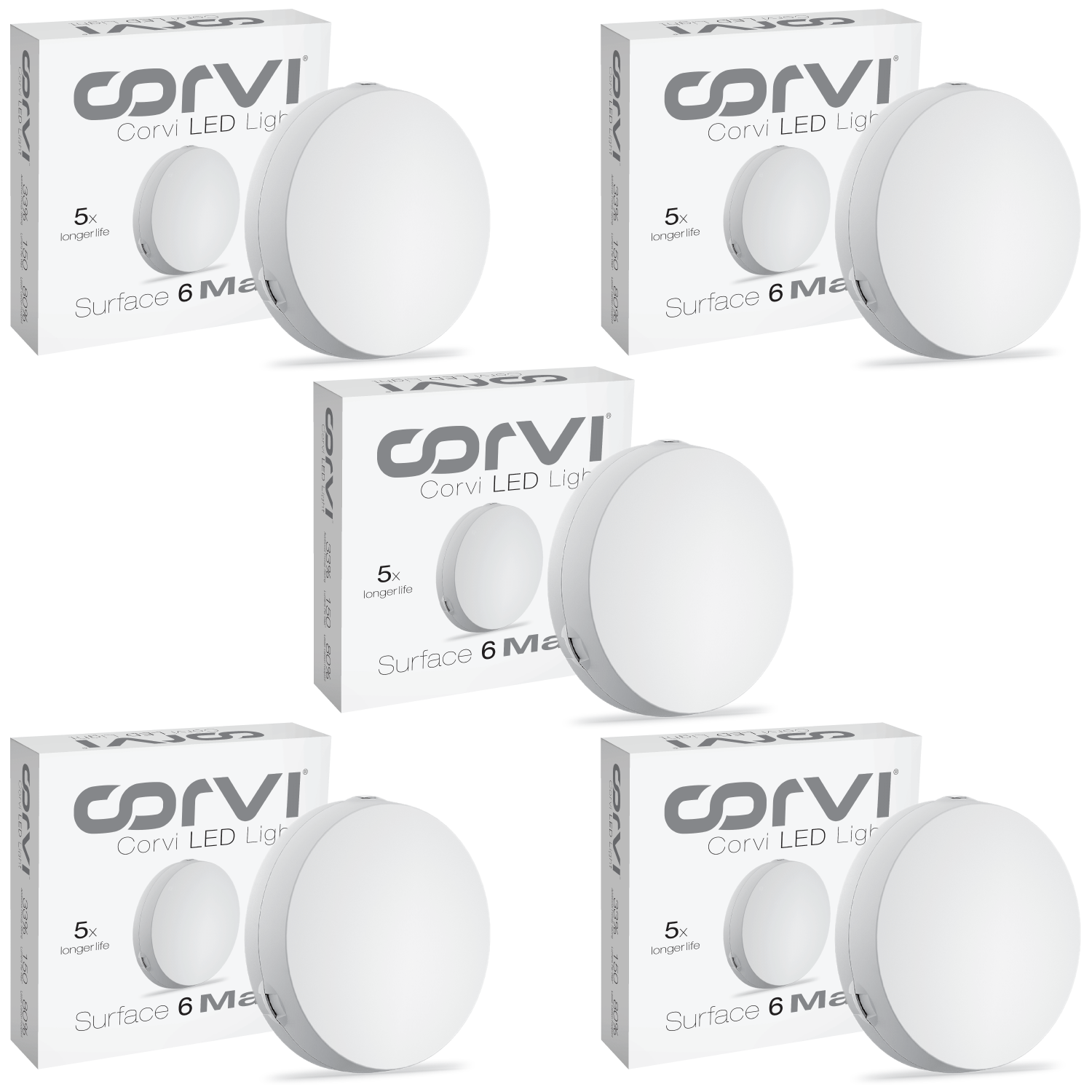 CORVI LED Surface 6 Round 15W | Dimmable & Driverless Ceiling Panel Light | Full Glow, No False Ceiling Required | Slim & Compact | Easy White 4000K (Pack of 5)